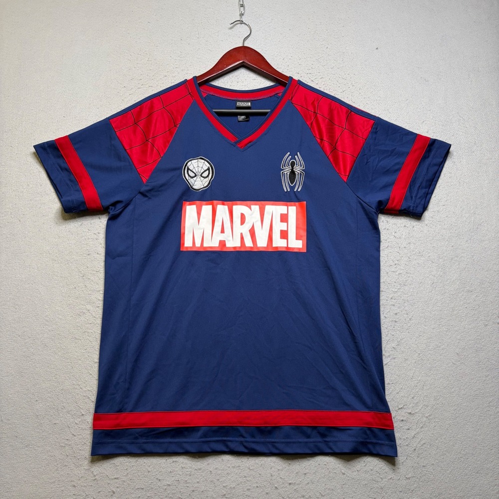 Marvel Spider-Man Jersey Mens Large Blue Parker 62 Our Universe Y2K Superhero